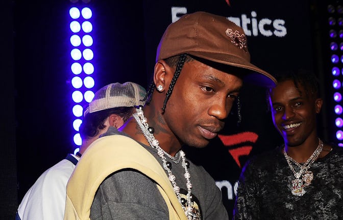 CULVER CITY, CALIFORNIA - FEBRUARY 12: Travis Scott attends Fanatics Super Bowl Party on February 12...