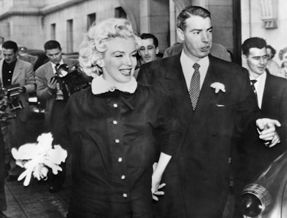 Picture taken on April 1, 1954  shows US former baseball player Joe Di Maggio and US actress Marilyn...