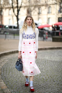 Veronika Heilbrunner is seen outside the Miu Miu show