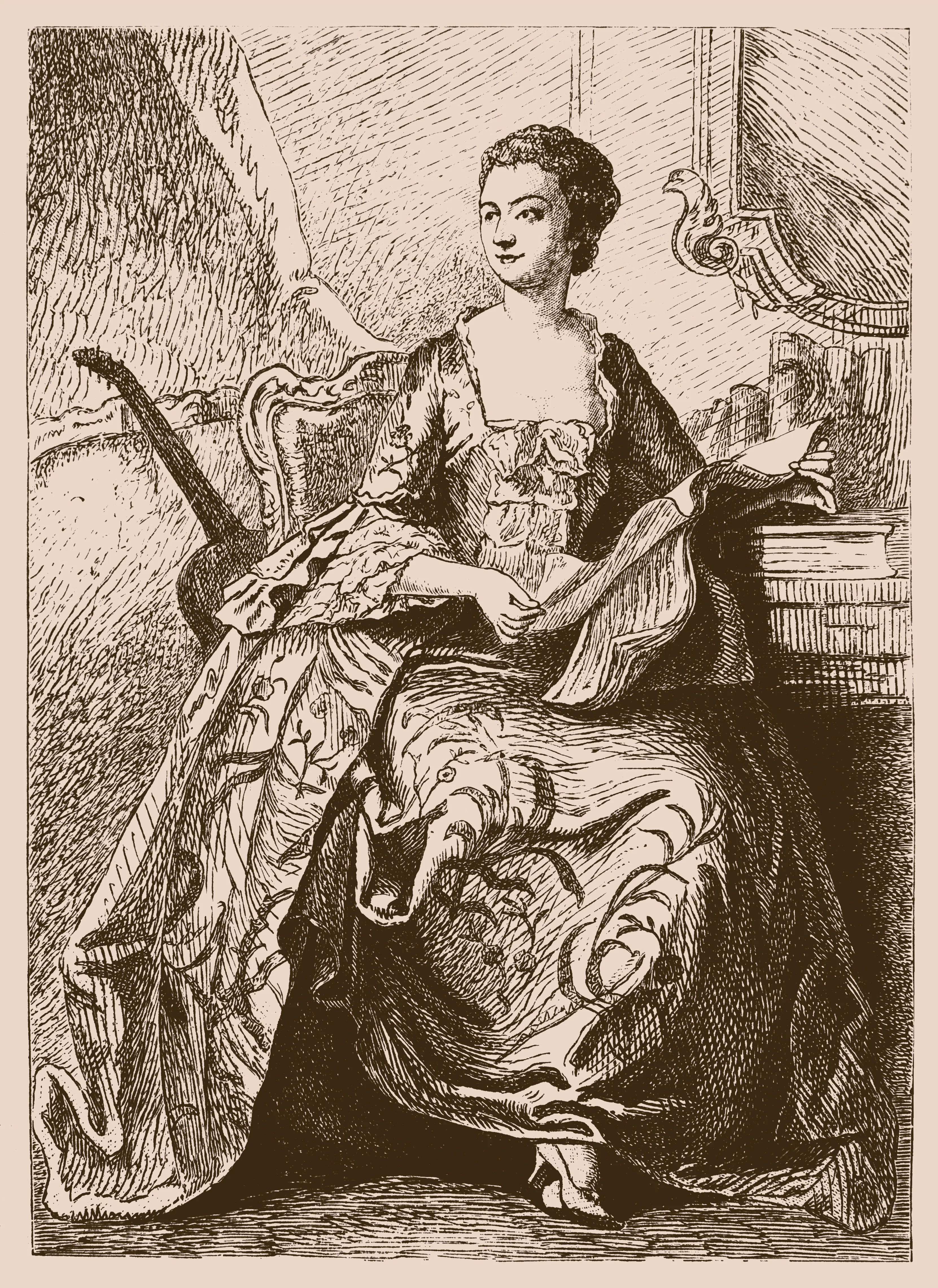 Illustration of a Jeanne Antoinette Poisson, Marquise de Pompadour (29 December 1721 – 15 April 1764...