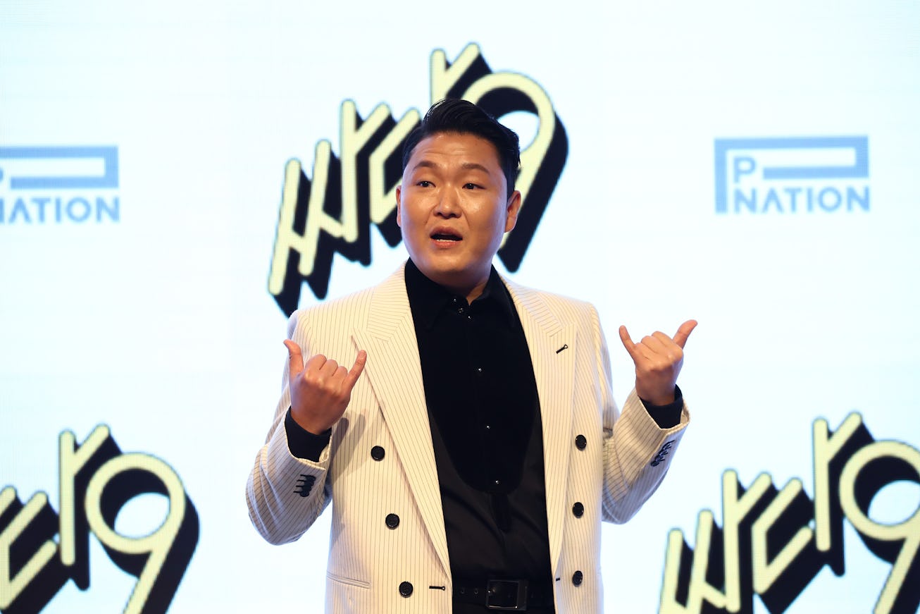 SEOUL, SOUTH KOREA - APRIL 29: Singer PSY attends the press conference of his new album "Psy 9th" at...