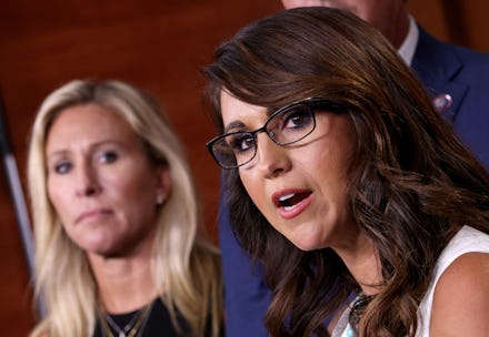 WASHINGTON, DC - JUNE 23: Rep. Lauren Boebert (R) (R-CO) speaks during a press conference at the U.S...