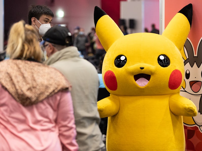 23 April 2022, Hessen, Frankfurt/Main: The Pokemon Pikachu, taken at the Pokemon European Championsh...