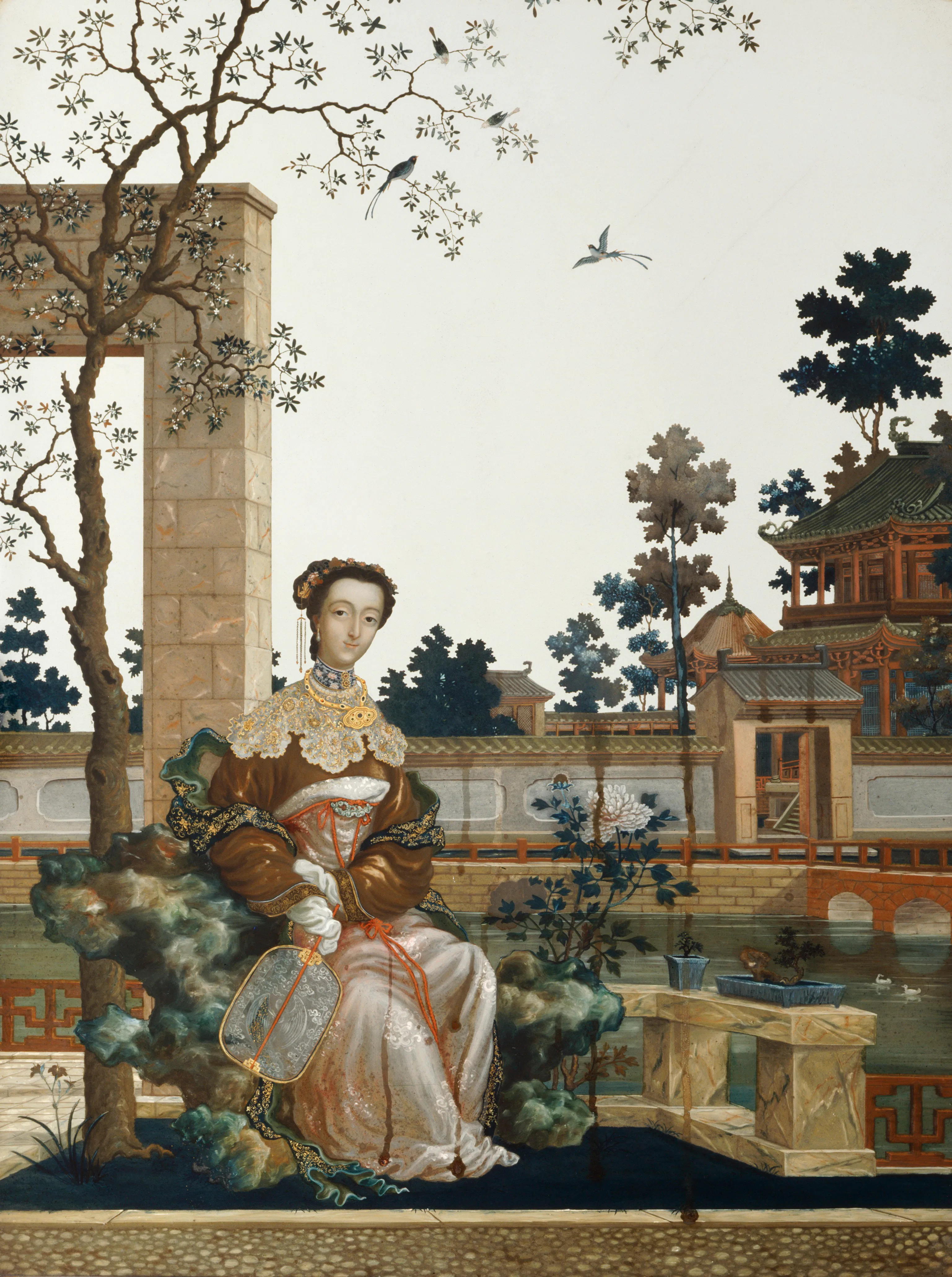 An Oriental Beauty', Chinese, circirca 1760. Enamel on silvered glass. Referred to as Ch'ien-lung (Q...