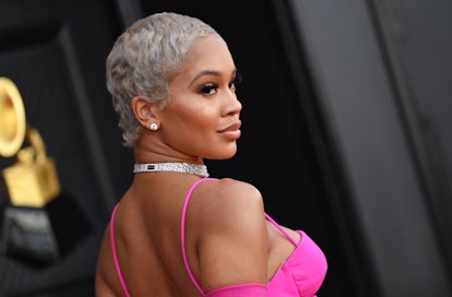 US rapper Saweetie arrives for the 64th Annual Grammy Awards at the MGM Grand Garden Arena in Las Ve...