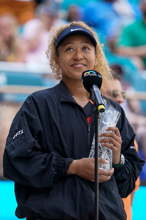 MIAMI GARDENS, FL - APRIL 2: Naomi Osaka during the trophy ceremony as the runner up of the Womens F...