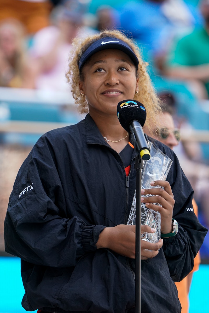 MIAMI GARDENS, FL - APRIL 2: Naomi Osaka during the trophy ceremony as the runner up of the Womens F...