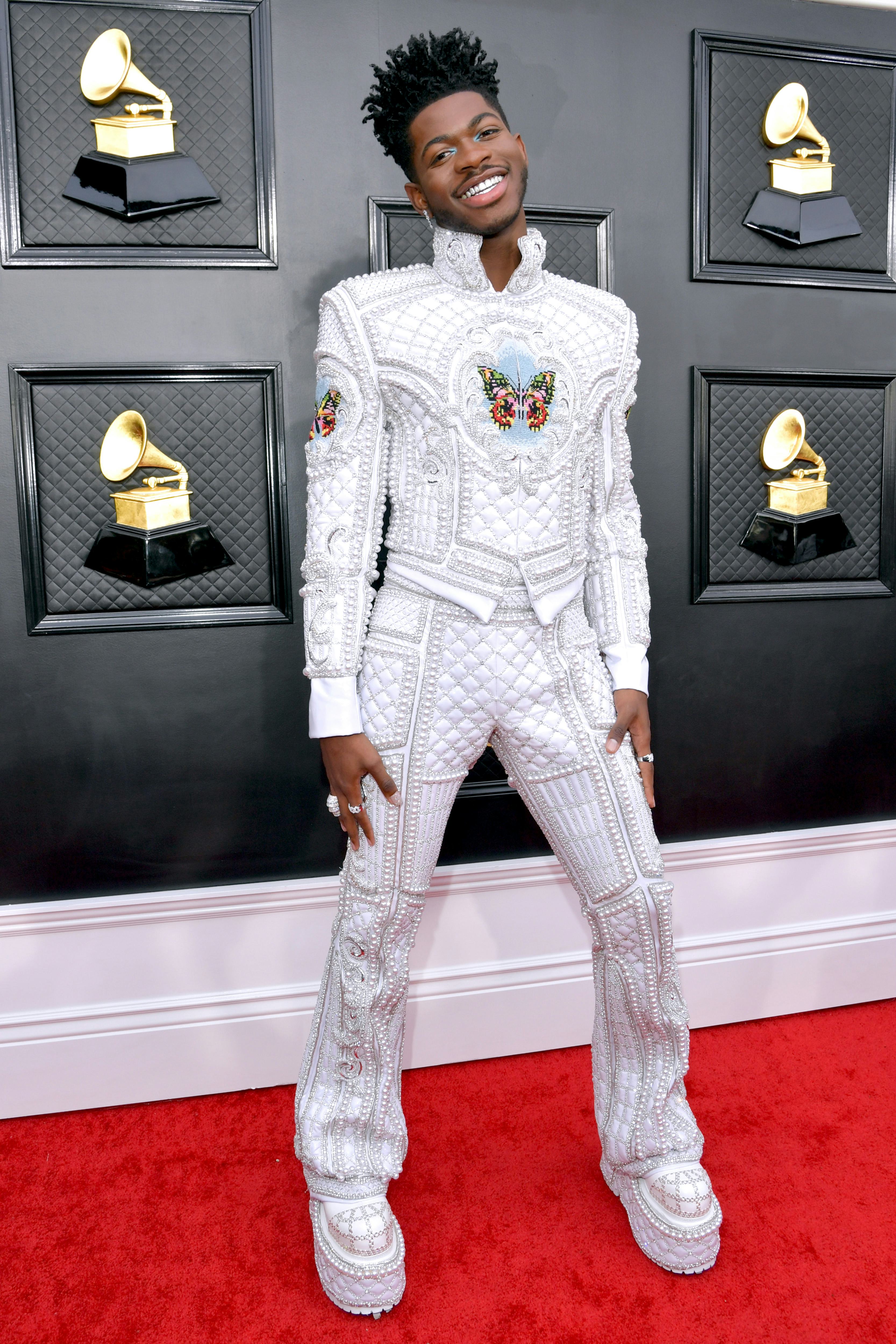 Lil Nas X wore Balmain on the Grammys 2022 red carpet.