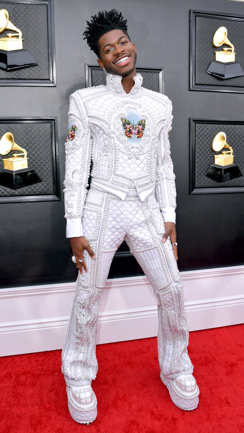 Lil Nas X wore Balmain on the Grammys 2022 red carpet.