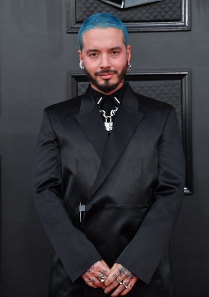 Colombian singer J Balvin arrives for the 64th Annual Grammy Awards at the MGM Grand Garden Arena in...