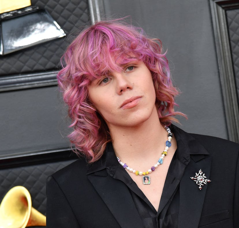Australian rapper The Kid LAROI arrives for the 64th Annual Grammy Awards at the MGM Grand Garden Ar...