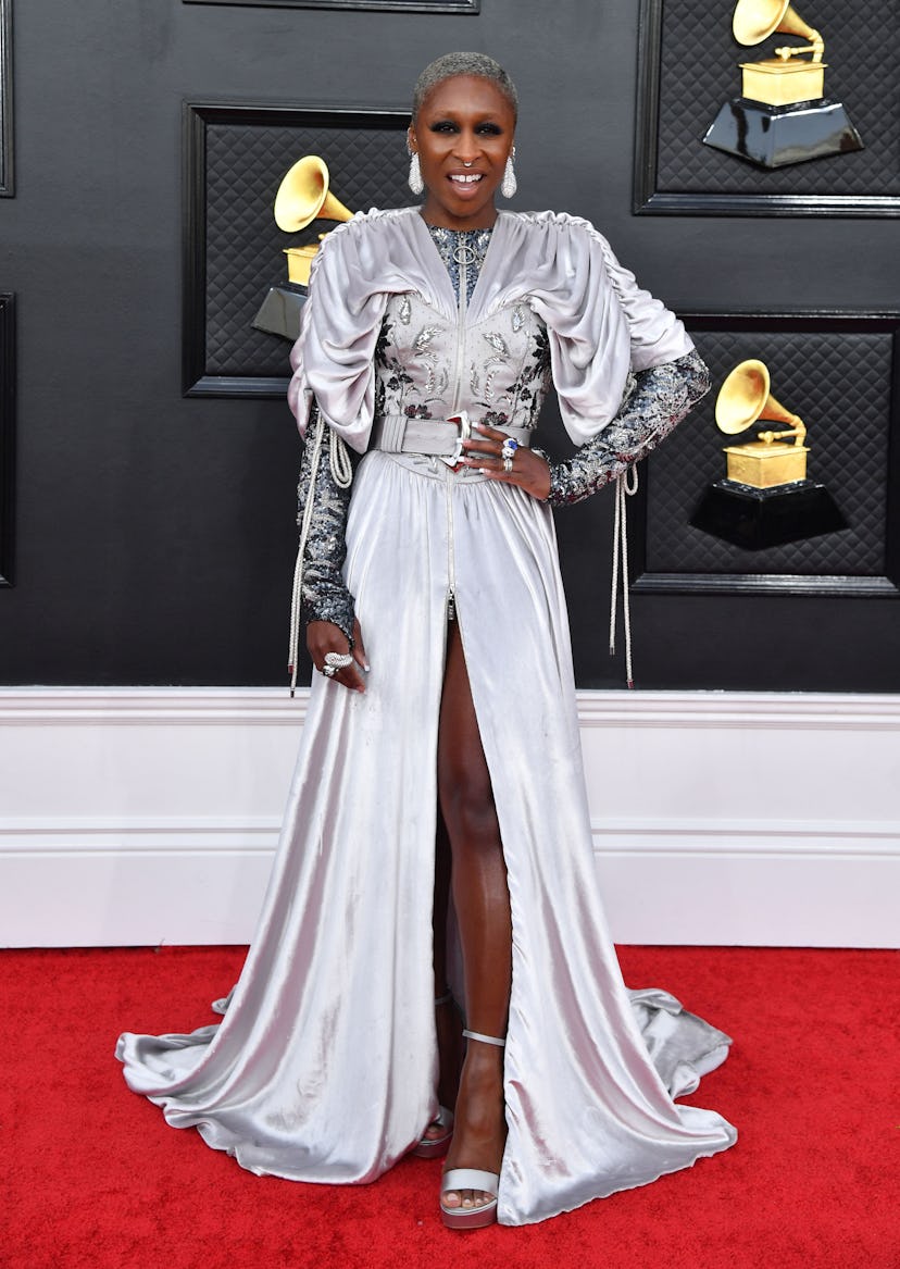 English actress Cynthia Erivo arrives for the 64th Annual Grammy Awards at the MGM Grand Garden Aren...