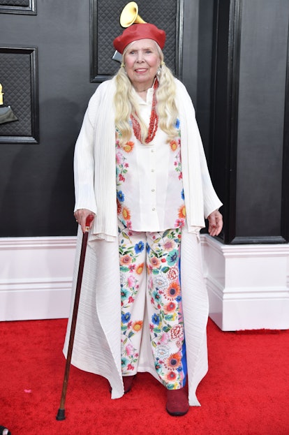Canadian singer-songwriter Joni Mitchell arrives for the 64th Annual Grammy Awards at the MGM Grand ...
