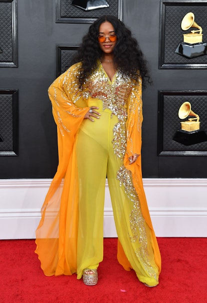 US singer H.E.R. arrives for the 64th Annual Grammy Awards at the MGM Grand Garden Arena in Las Vega...