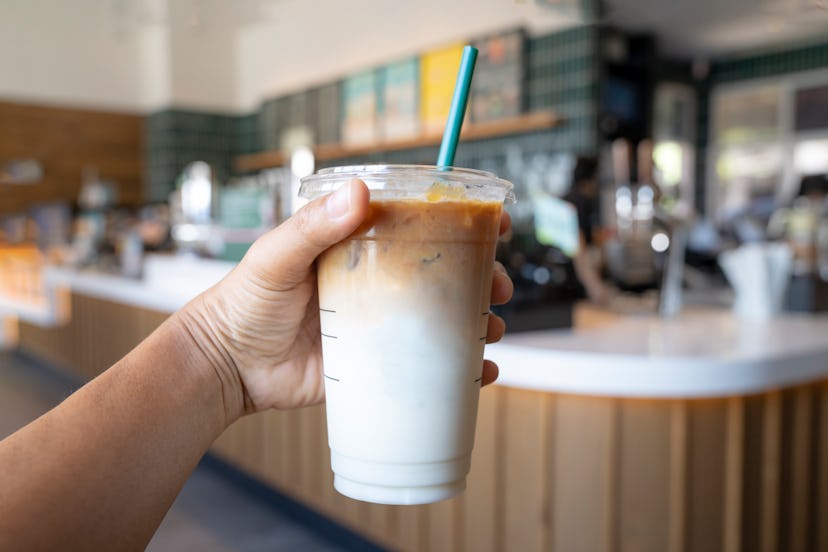 Close-Up of Hand holding drink at Cafe