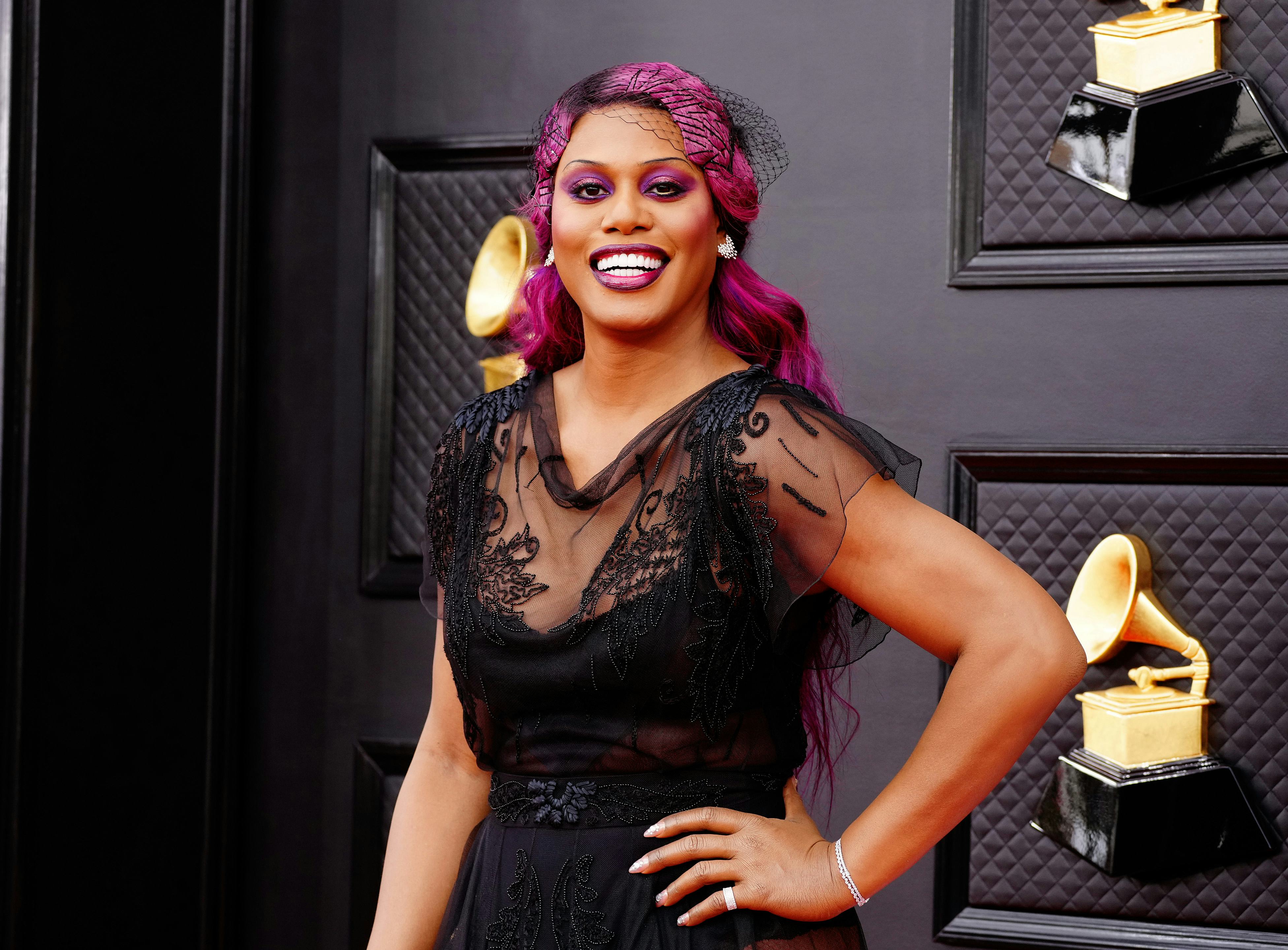 LAS VEGAS, NEVADA - APRIL 03: Laverne Cox attends the 64th Annual GRAMMY Awards at MGM Grand Garden ...