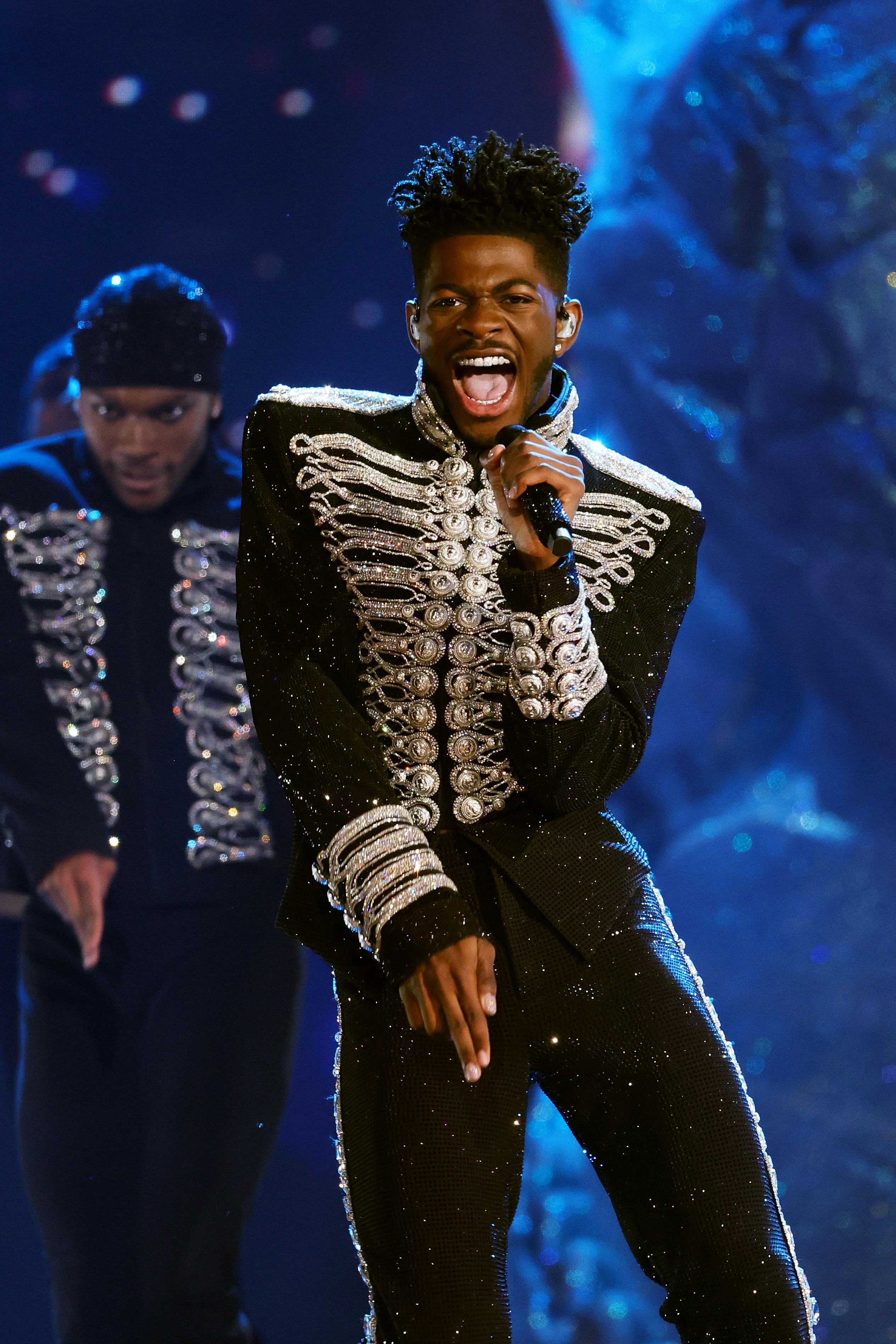 LAS VEGAS, NEVADA - APRIL 03: Lil Nas X performs onstage during the 64th Annual GRAMMY Awards at MGM...