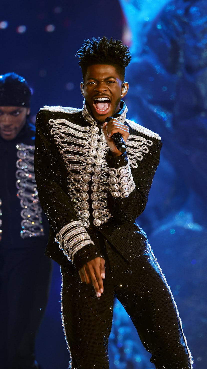 LAS VEGAS, NEVADA - APRIL 03: Lil Nas X performs onstage during the 64th Annual GRAMMY Awards at MGM...