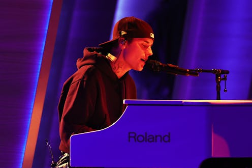 LAS VEGAS, NEVADA - APRIL 03: Justin Bieber performs onstage during the 64th Annual GRAMMY Awards at...