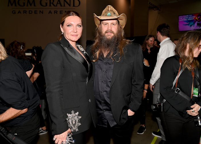 LAS VEGAS, NEVADA - APRIL 03: (L-R) Morgane Stapleton and Chris Stapleton attend the 64th Annual GRA...