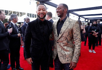LAS VEGAS, NEVADA - APRIL 03: (L-R) John Legend and Anthony Mackie attend the 64th Annual GRAMMY Awa...