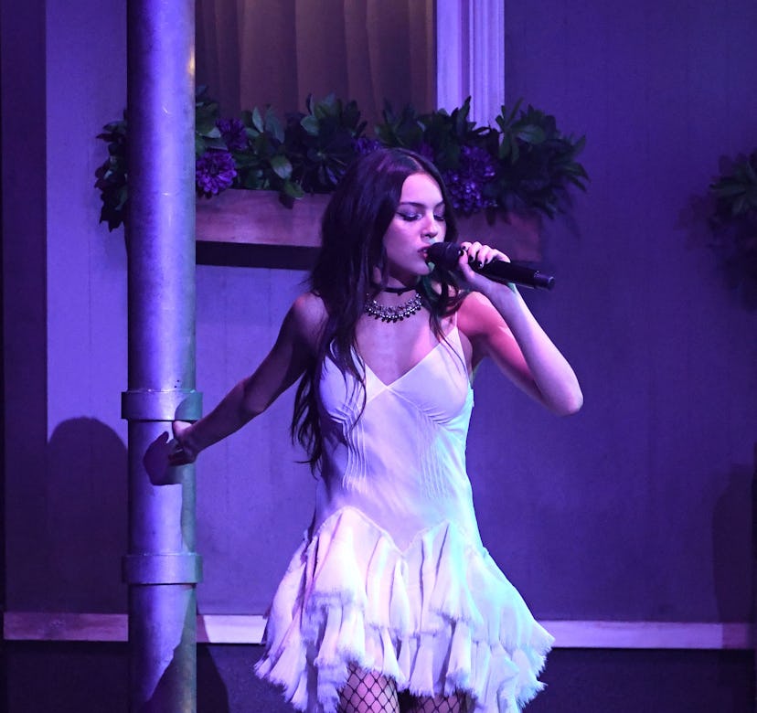 US singer Olivia Rodrigo performs onstage during the 64th Annual Grammy Awards at the MGM Grand Gard...