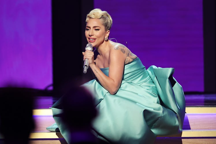 LAS VEGAS, NEVADA - APRIL 03: Lady Gaga performs onstage during the 64th Annual GRAMMY Awards at MGM...