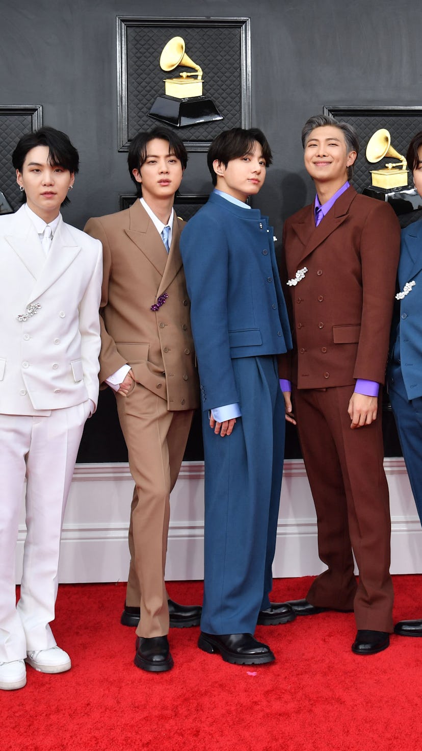 K-pop group BTS on the 2022 Grammys red carpet.