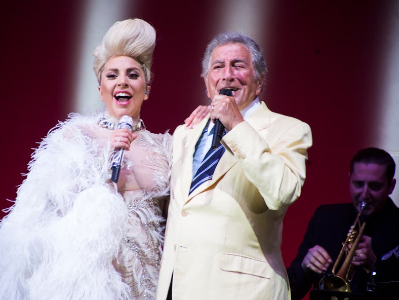 The two American singers Lady Gaga and Tony Bennett in concert with the Cheek to Cheek Tour at Umbia...