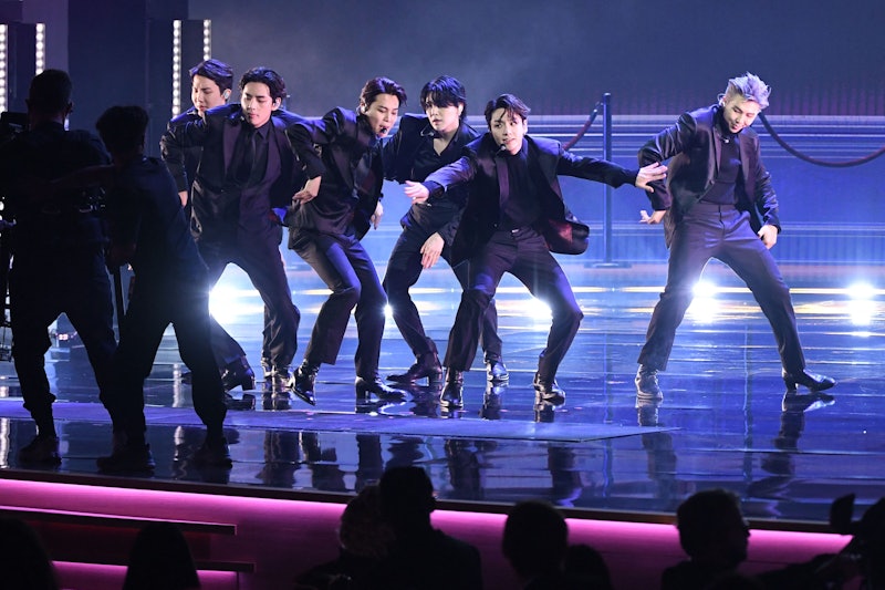 South Korean boy band BTS performs onstage during the 64th Annual Grammy Awards at the MGM Grand Gar...