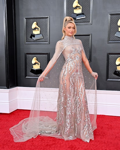 LAS VEGAS, NEVADA - APRIL 03: Paris Hilton attends the 64th Annual GRAMMY Awards at MGM Grand Garden...