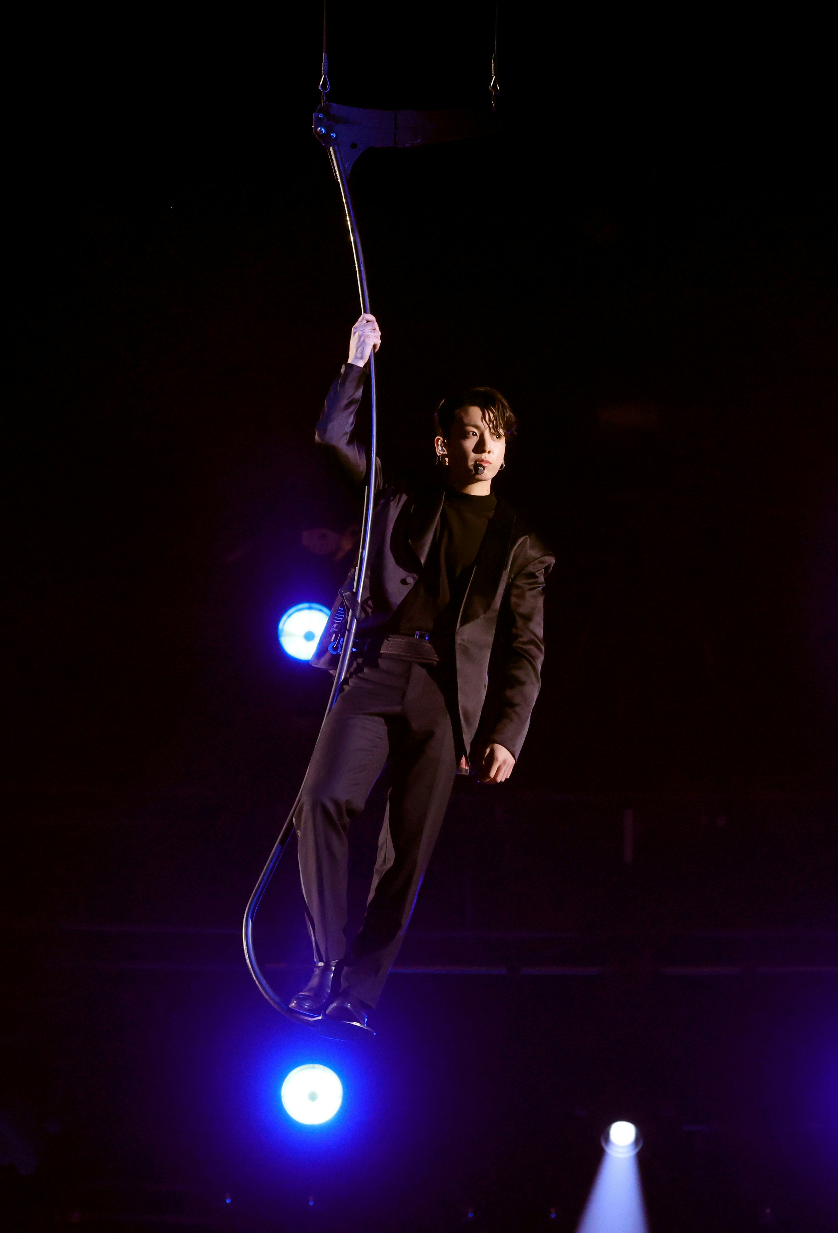 LAS VEGAS, NEVADA - APRIL 03: Jungkook of BTS performs onstage during the 64th Annual GRAMMY Awards ...