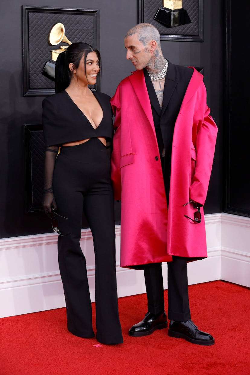 Kourtney Kardashian and Travis Barker at the 2022 Grammys.
