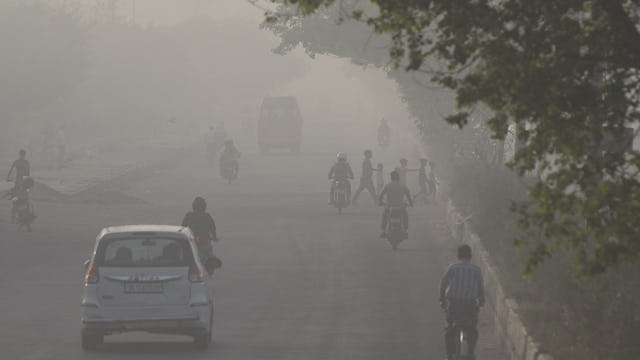 NEW DELHI, INDIA  MARCH 29: Heavy smog seen in area surrounding Ghazipur landfill in morning after f...