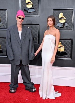 Justin Bieber and Hailey Bieber at the Grammy Awards this weekend — Hailey is now contending with pr...