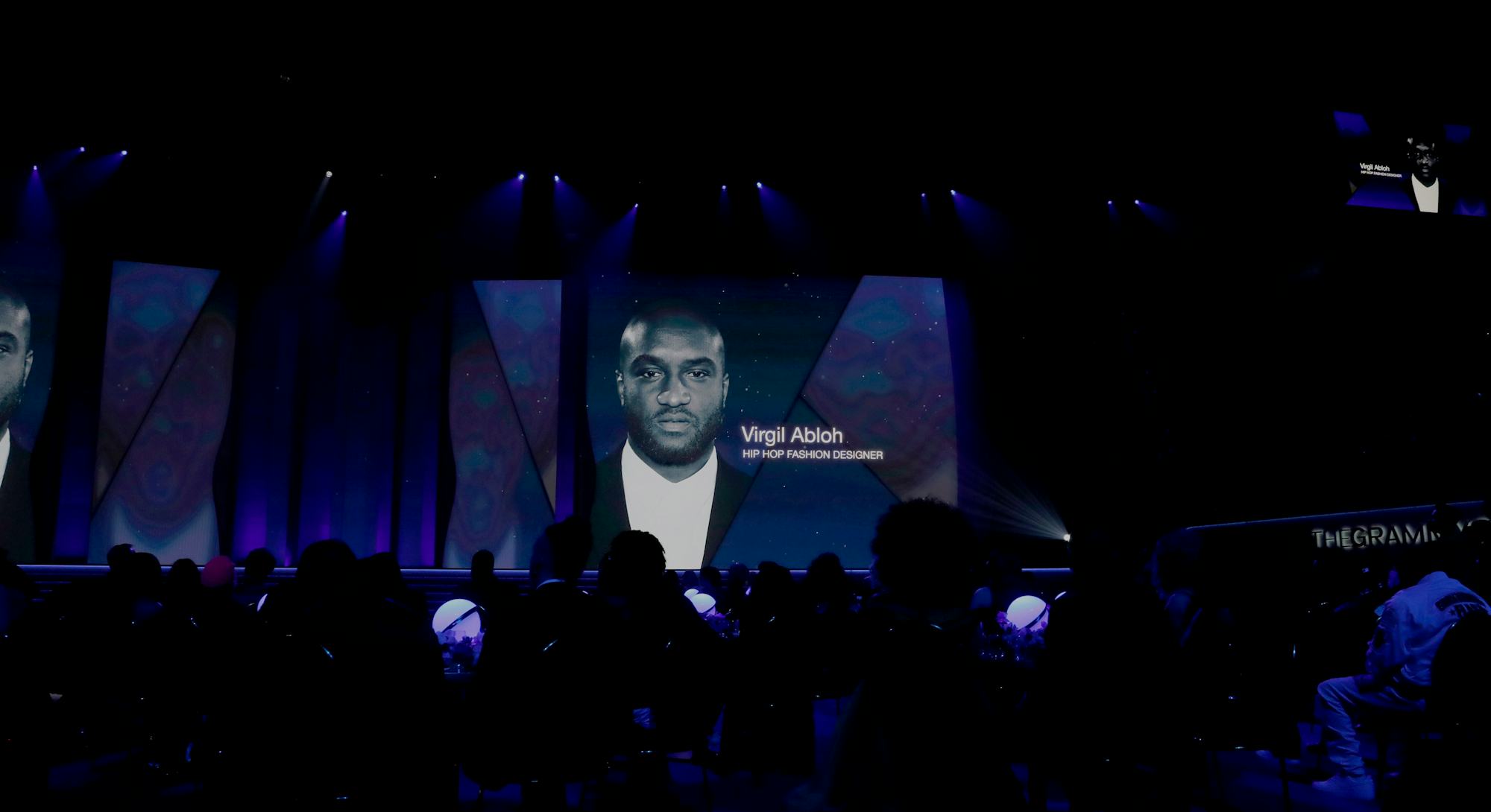 LAS VEGAS, NEVADA - APRIL 03: Virgil Abloh is remembered with a tribute during the 64th Annual GRAMM...