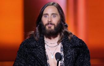 LAS VEGAS, NEVADA - APRIL 03: Jared Leto speaks onstage during the 64th Annual GRAMMY Awards at MGM ...