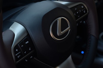 (Boston, MA, 01/24/16) Leather wrapped steering wheel on the 2016 Lexus RX 350 SUV is seen on Sunday...