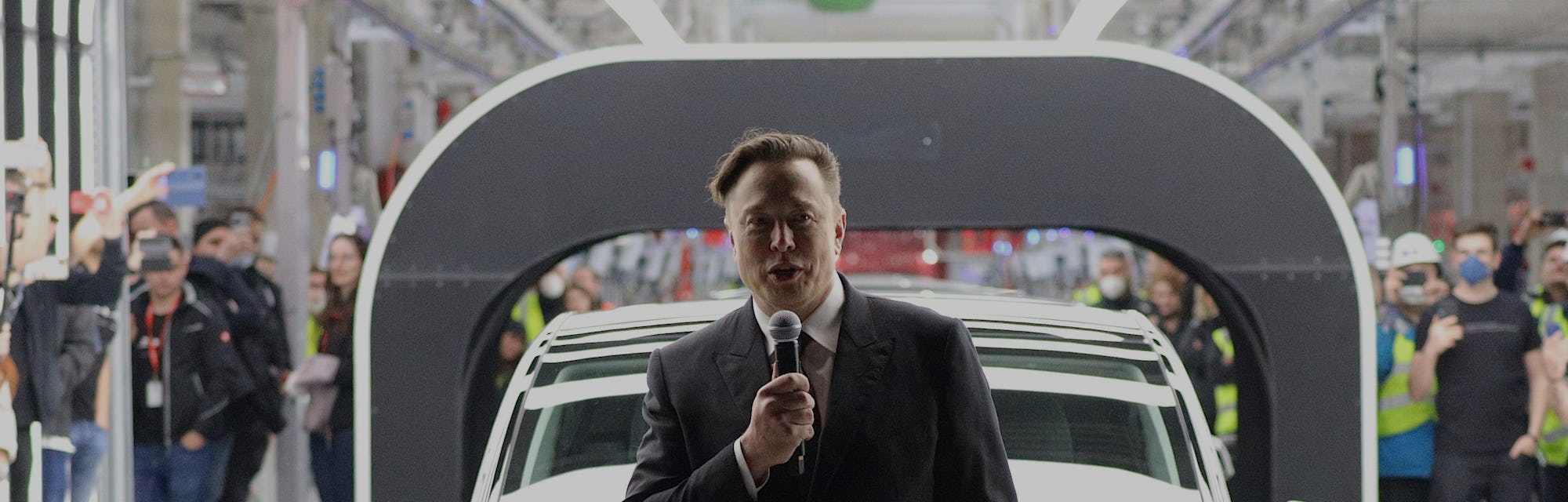 GRUENHEIDE, GERMANY - MARCH 22: Tesla CEO Elon Musk speaks during the official opening of the new Te...