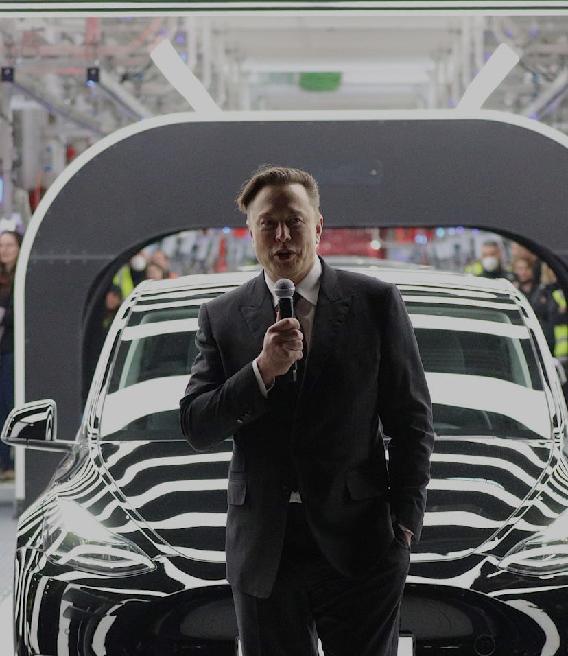 GRUENHEIDE, GERMANY - MARCH 22: Tesla CEO Elon Musk speaks during the official opening of the new Te...