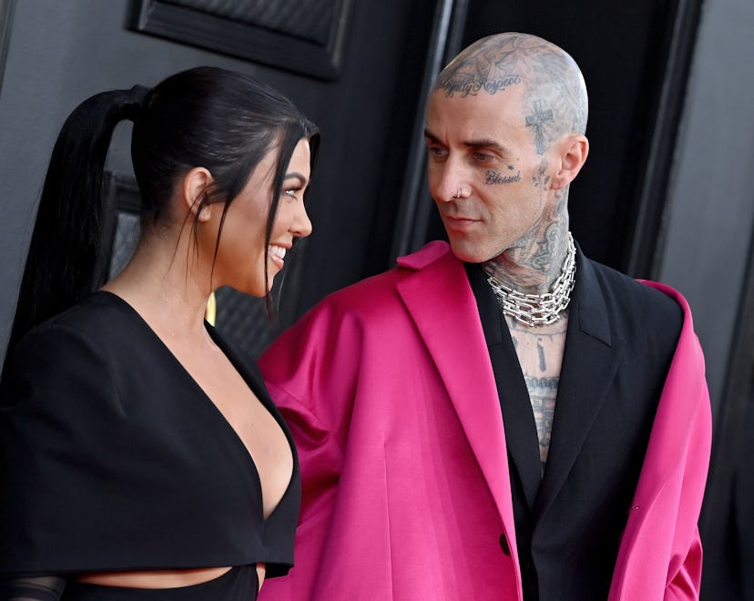 LAS VEGAS, NEVADA - APRIL 03: Kourtney Kardashian and Travis Barker attend the 64th Annual GRAMMY Aw...