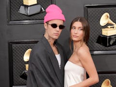 Hailey and Justin Bieber at the 2022 Grammys.