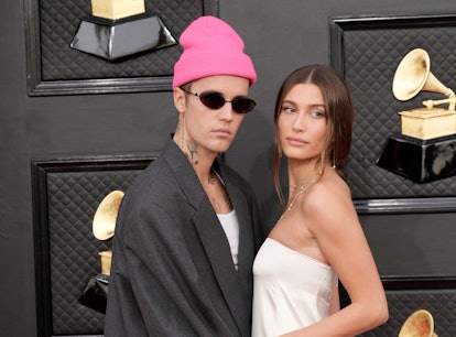 Hailey and Justin Bieber at the 2022 Grammys.