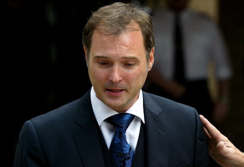 British ex-television presenter John Leslie in tears as he speaks to the media