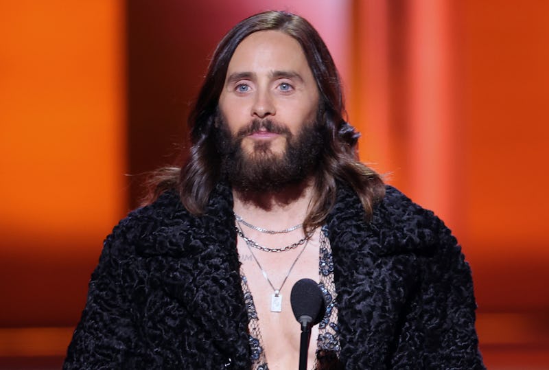 LAS VEGAS, NEVADA - APRIL 03: Jared Leto speaks onstage during the 64th Annual GRAMMY Awards at MGM ...