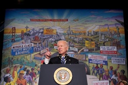 US President Joe Biden addresses trades leaders at the North Americas Building Trades Unions (NABTU)...