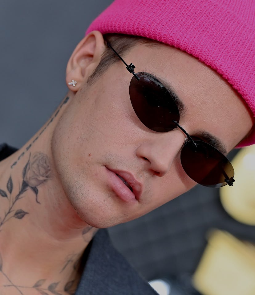 LAS VEGAS, NEVADA - APRIL 03: Justin Bieber attends the 64th Annual GRAMMY Awards at MGM Grand Garde...