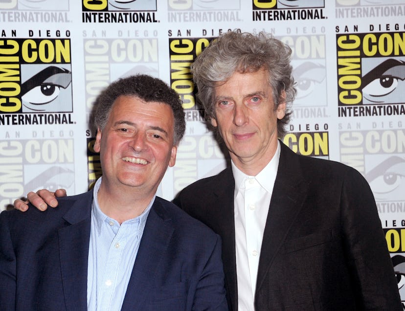 Writer/producer Steven Moffat (L) and actor Peter Capaldi during 2017 Comic-Con International at San...