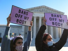 WASHINGTON, USA - NOVEMBER 01: Pro-choice demonstrators protest outside of the US Supreme Court in W...