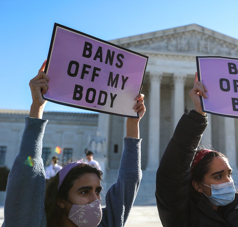 WASHINGTON, USA - NOVEMBER 01: Pro-choice demonstrators protest outside of the US Supreme Court in W...